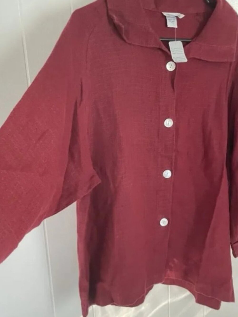 Vintage Women's Button-Front Burgundy Linen Top Jacket - Picture 6 of 8